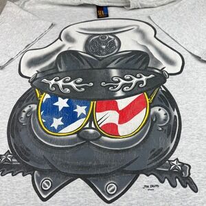 Vintage 90s Big Face Garfield USA Graphic T Shirt Men's XL Gray Military Cartoon